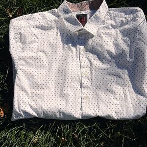 Linea Uomo Shirt Mens 3XLT White Black Polka Dot Stretch Button Down Long Sleeve